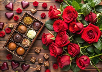 Romantic Red Roses and Assorted Chocolates for Valentine's Day or Special Occasion Gift Ideas