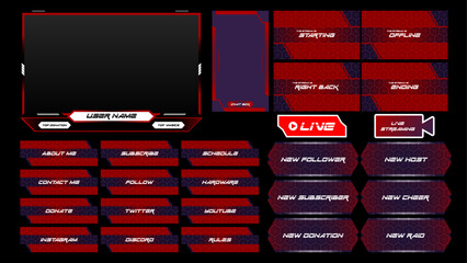 Dark red streaming overlay with full setup, panels overlay 