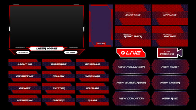 Dark red streaming overlay with full setup, panels overlay 