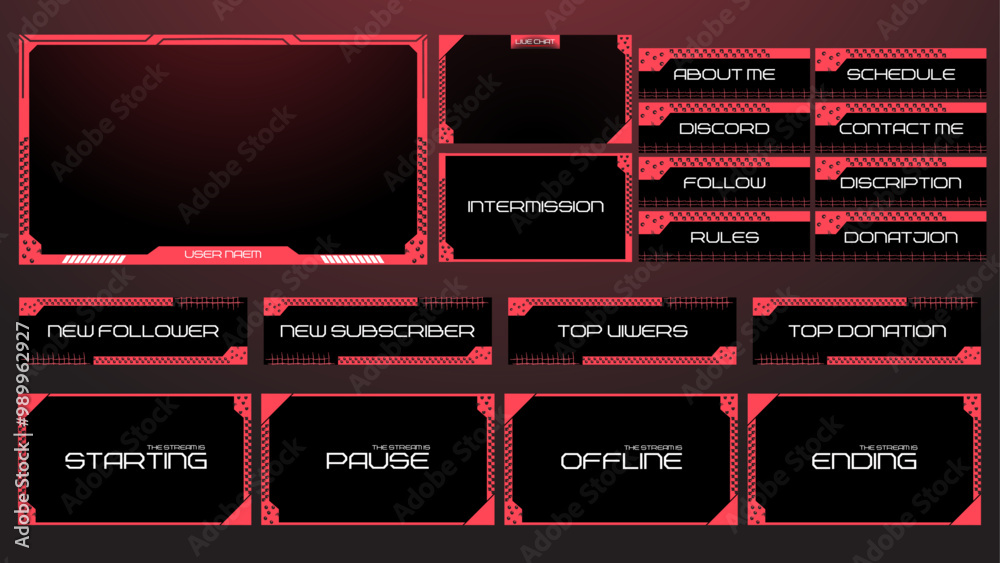Wall mural red streaming overlay with panels buttons interface for streaming