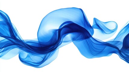The vibrant blue abstract wave pattern undulates gracefully against a stark white background, creating a dynamic and fluid impression