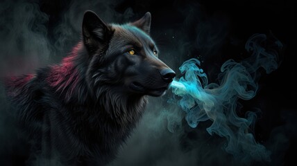 Fototapeta premium Wolf Exhaling Blue Smoke