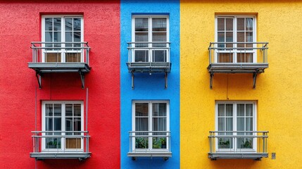 Fototapeta premium Colorful Building Facade with Windows and Balconies