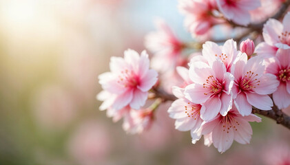 Fototapeta premium Spring Nature Seasonal Background with Colorful Flowers and Bright Sunny Sky