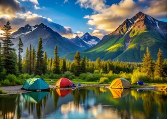 Scenic Tangle Lakes Campground in Alaska Surrounded by Majestic Mountains and Serene Wilderness Landscapes