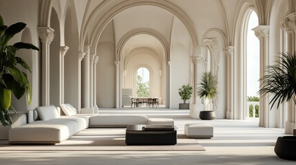 Fototapeta premium Stunning 3D rendering of an elegant archway interior design, with sleek modern furnishings and intricate architectural features