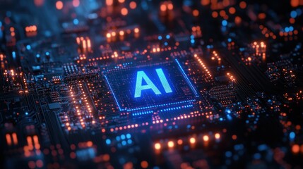 Obraz premium AI Technology Illuminated Circuit Board