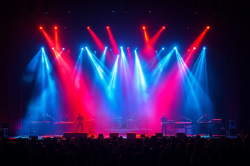 Spectacular Wide Stage During a Music Performance with Dazzling Lights and an Energetic Atmosphere