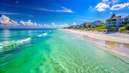 Fototapeta premium Serene Rosemary Beach Scenes with Crystal Clear Water and Sandy Shores Under a Bright Blue Sky