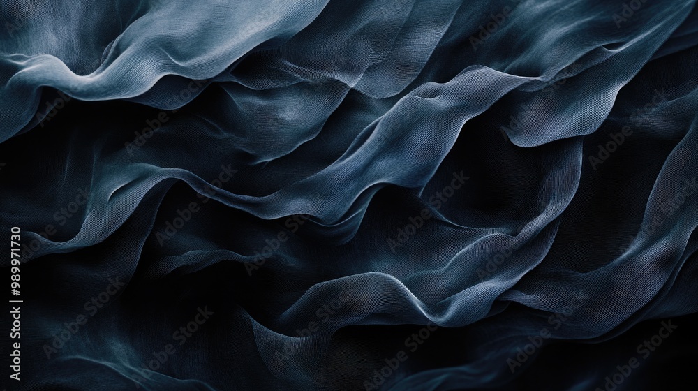 Poster abstract dark waves with subtle hints of color weaving through the shadows.