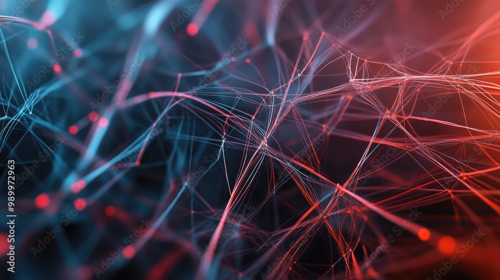 Poster abstract lines weaving together to create a complex, futuristic network design.