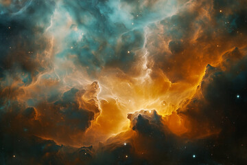 Fototapeta premium Glowing Cosmic Clouds in Abstract Nebula Create Mesmerizing Astronomical Artwork