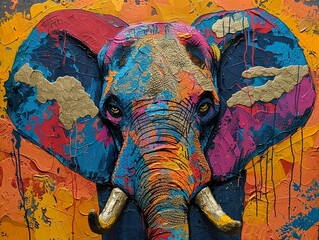 Fototapeta premium Abstract Elephant Painting: Bold Colors and Textures