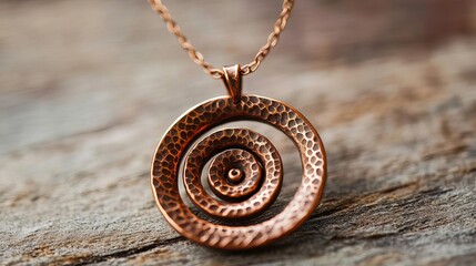 Hammered copper spiral necklace, abstract design, rustic and handcrafted by artisans