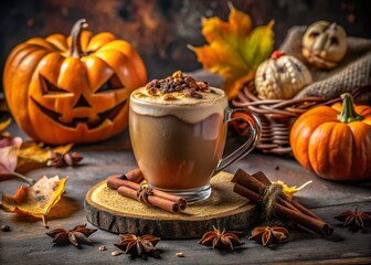 Spooky Halloween Coffee with Pumpkin Spice and Creepy Decorations for a Festive Autumn Vibe