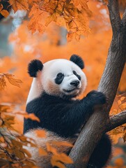 Obraz premium panda isolated on autumn background