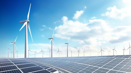A wind farm with many wind turbines in the background