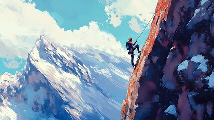 Climber Ascending Mountainous Peak  Adventure  Success  Determination