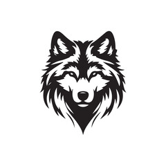 wolf head silhouette, Stylized silhouette icons of a wolf face on a white background, depicted in vector format