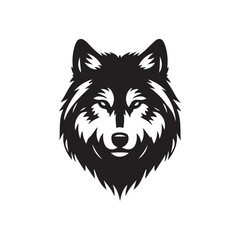 wolf head silhouette, Stylized silhouette icons of a wolf face on a white background, depicted in vector format