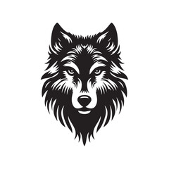 wolf head silhouette, Stylized silhouette icons of a wolf face on a white background, depicted in vector format