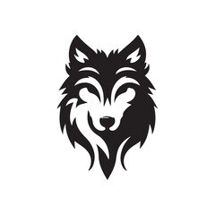 wolf head silhouette, Stylized silhouette icons of a wolf face on a white background, depicted in vector format