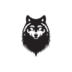 wolf head silhouette, Stylized silhouette icons of a wolf face on a white background, depicted in vector format