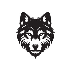 wolf head silhouette, Stylized silhouette icons of a wolf face on a white background, depicted in vector format