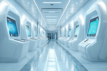 Futuristic Corridor with Digital Kiosks