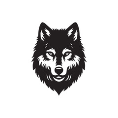 wolf head silhouette, Stylized silhouette icons of a wolf face on a white background, depicted in vector format