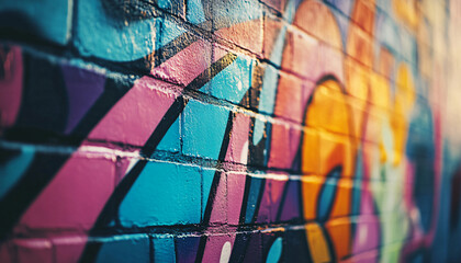 Fototapeta premium A graffiti-covered urban wall, showcasing vibrant colors, bold lines, and an edgy, artistic vibe