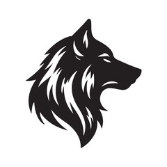 wolf head silhouette, Stylized silhouette icons of a wolf face on a white background, depicted in vector format
