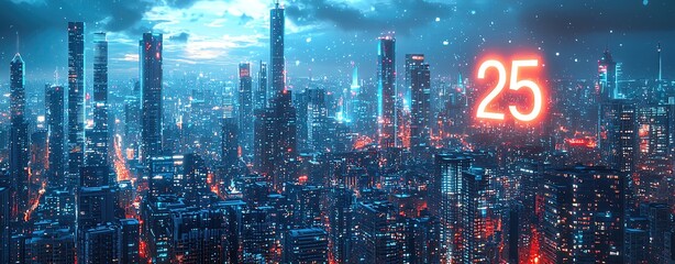 Fototapeta premium A vibrant cityscape featuring towering skyscrapers illuminated by neon lights, capturing the essence of a futuristic metropolis.