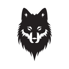 wolf head silhouette, Stylized silhouette icons of a wolf face on a white background, depicted in vector format