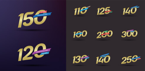 Set of anniversary logotype modern gold number