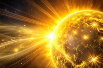 Radiant star bursting with golden light in space