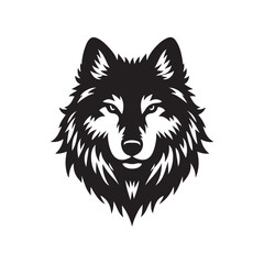 wolf head silhouette, Stylized silhouette icons of a wolf face on a white background, depicted in vector format