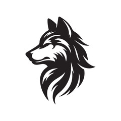 wolf head silhouette, Stylized silhouette icons of a wolf face on a white background, depicted in vector format