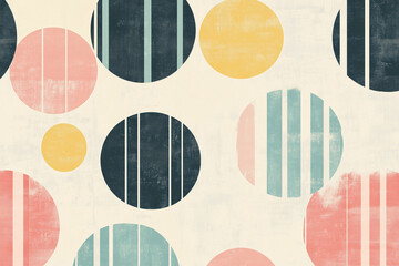 Vintage-inspired circles and lines in muted pastel hues, creating a nostalgic and whimsical abstract pattern that evokes a bygone era