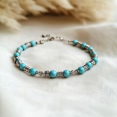Turquoise bead choker, silver accents, southwestern-inspired, artisan-made for a boho style