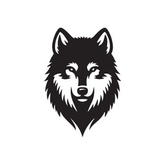 wolf head silhouette, Stylized silhouette icons of a wolf face on a white background, depicted in vector format