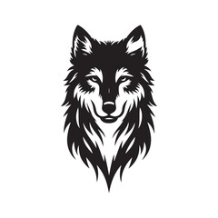 wolf head silhouette, Stylized silhouette icons of a wolf face on a white background, depicted in vector format