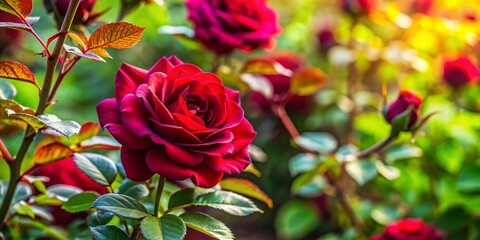 Stunning Ruby Rose Plant with Vibrant Red and Green Leaves Displaying Natural Beauty in Garden