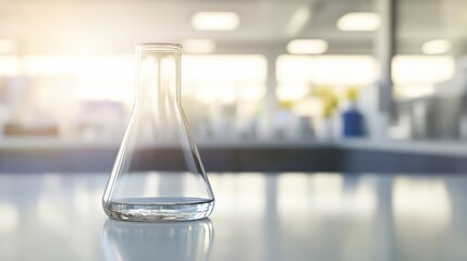 Glass Beaker Containing Clear Liquid with Floating Indicator Marking Elevated Lead Levels, Ideal for Scientific Testing or Environmental Awareness Campaigns, Set Against a Clean White Background