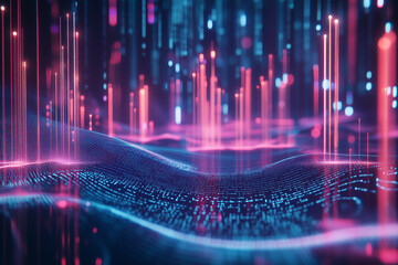 Fototapeta premium Floating digital holograms forming an intricate pattern in a futuristic space, creating a visually captivating and technologically advanced abstract composition