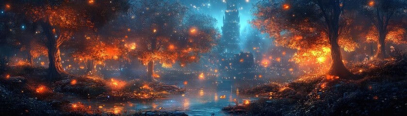 Fototapeta premium Aerial fantasy world, vibrant culinary creations, ethereal lighting, magical textures, dreamlike atmosphere