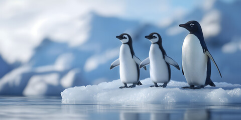 Fototapeta premium Three Penguins on Iceberg
