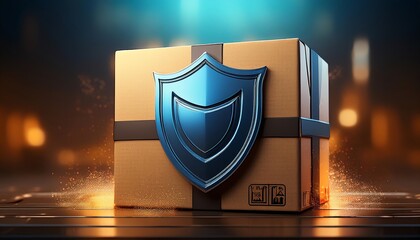 A secure package with a protective shield, symbolizing safety and reliability in shipping and delivery.