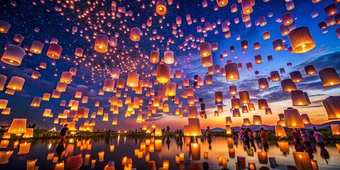 Tangled Floating Lantern Silhouette Against a Beautiful Twilight Sky with Stars and Magical Atmosphere