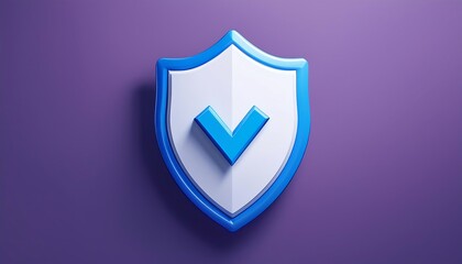 A modern shield icon with a blue check mark, symbolizing protection and verification against threats on a purple background.